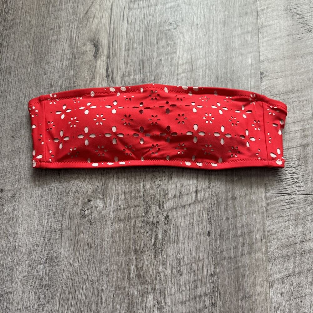 J.Crew Eyelet Bandeau Bikini Swim Top Strapless Red Size Small Padded
